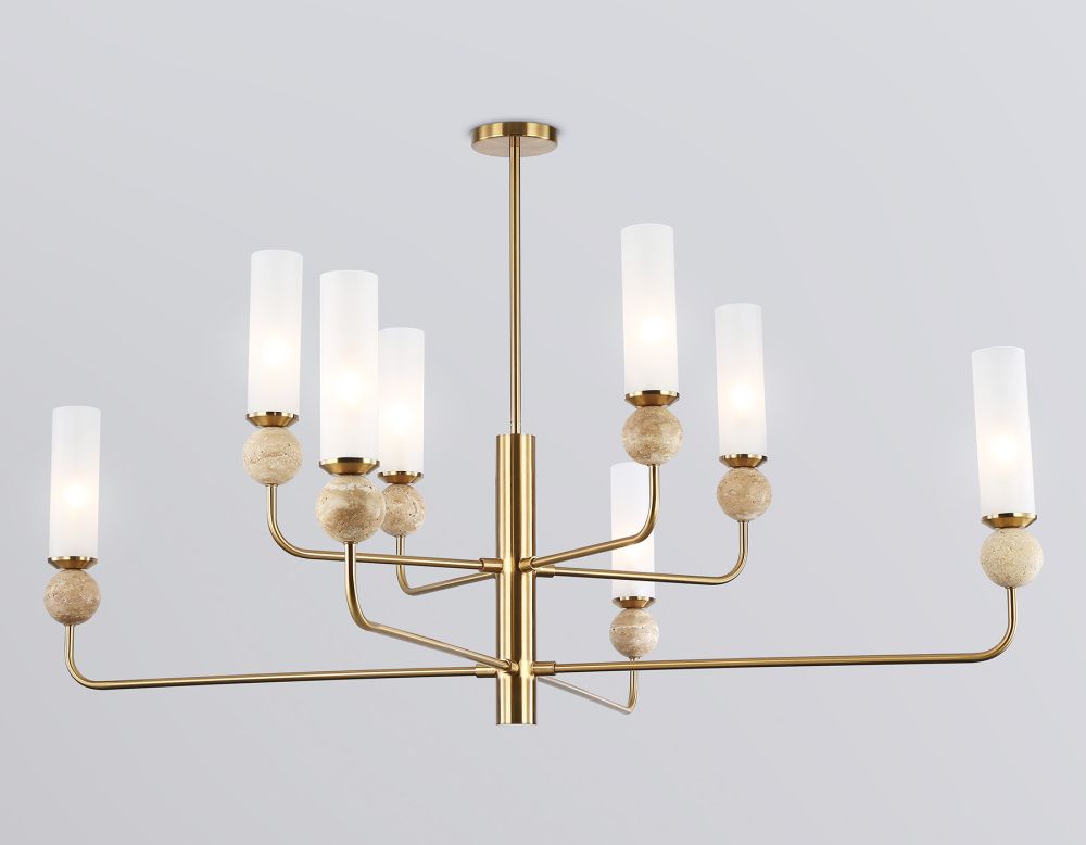 Люстра на штанге с мрамором **55-144,5 см, 8*E14*40W, K, Ambrella Light High Light LH53252, латунь