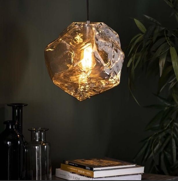 Светильник подвесной ElegantLight DZN-8199 БРОНЗА + ЯНТАРЬ  D180/H1500/1/E27/60W LAVA 25-07