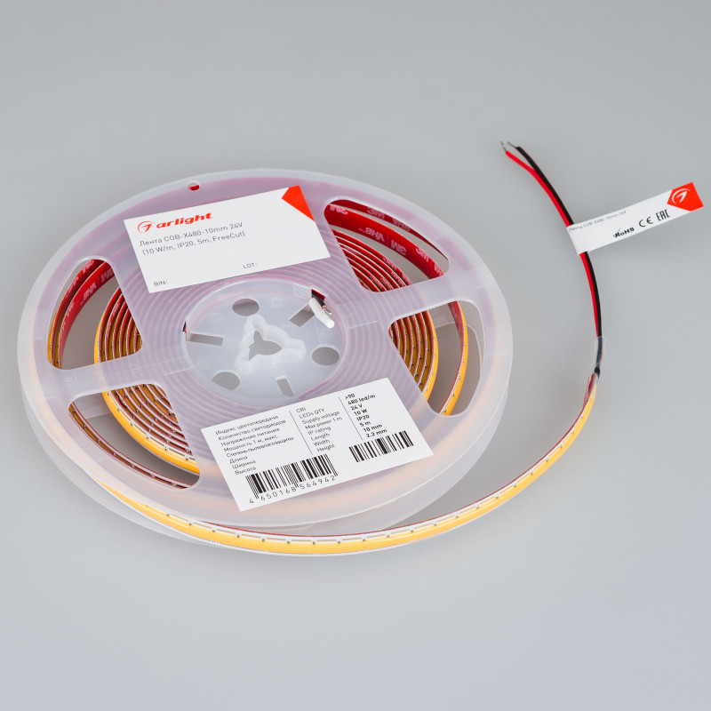 Лента COB-X480-10mm 24V Warm3000 (10 W/m, IP20, 5m, FreeCut) (Arlight, Свободная резка) 044196. Цена указана за 5 метров. Продается кратно 5 метрам.