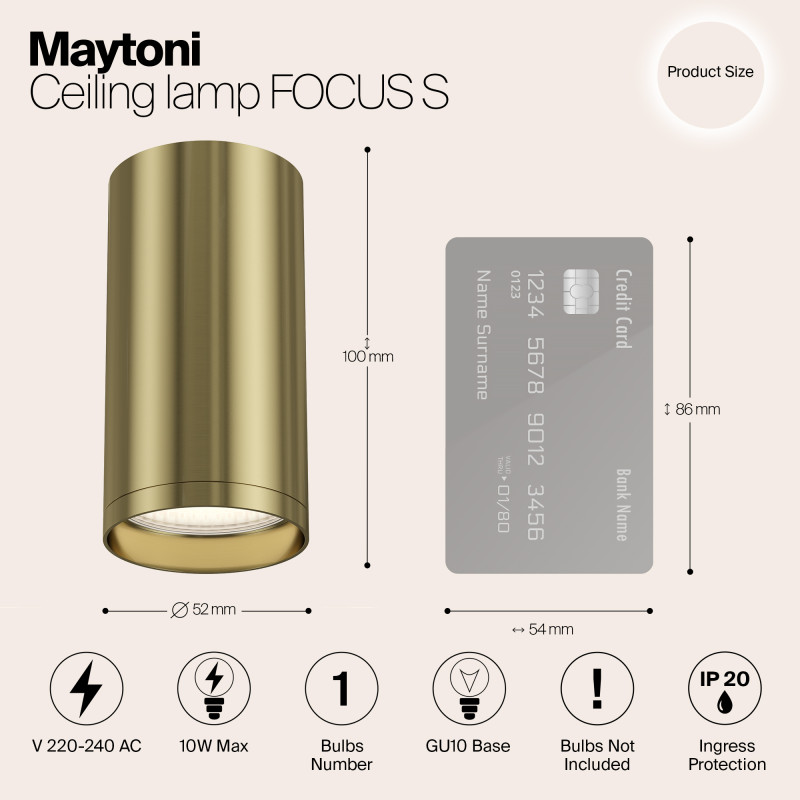 Накладной светильник Maytoni Focus S C052CL-01BS, латунь