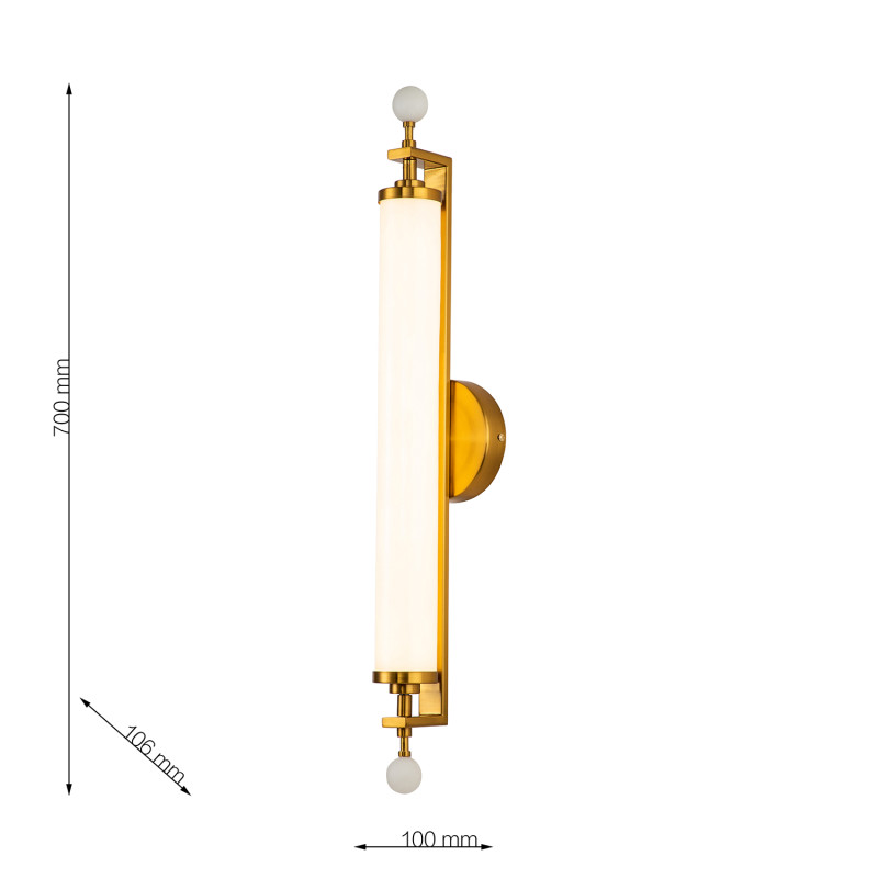 Бра Favourite Plunger 3012-2W, D105*W100*H700, латуни, плафон из искусственного белого мрамора, стеклянный декор по краям
