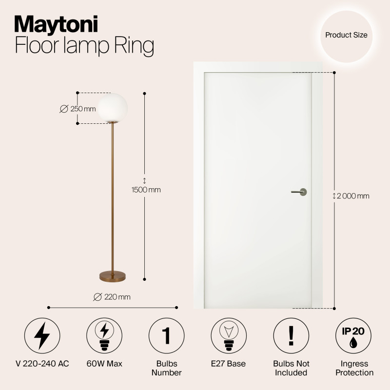 Торшер155 см, Maytoni Ring MOD013FL-01BS, латунь