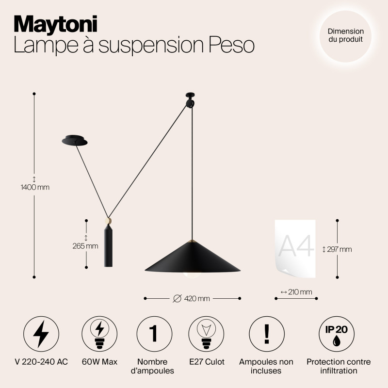 Светильник подвесной Maytoni Peso P080PL-01B, черный