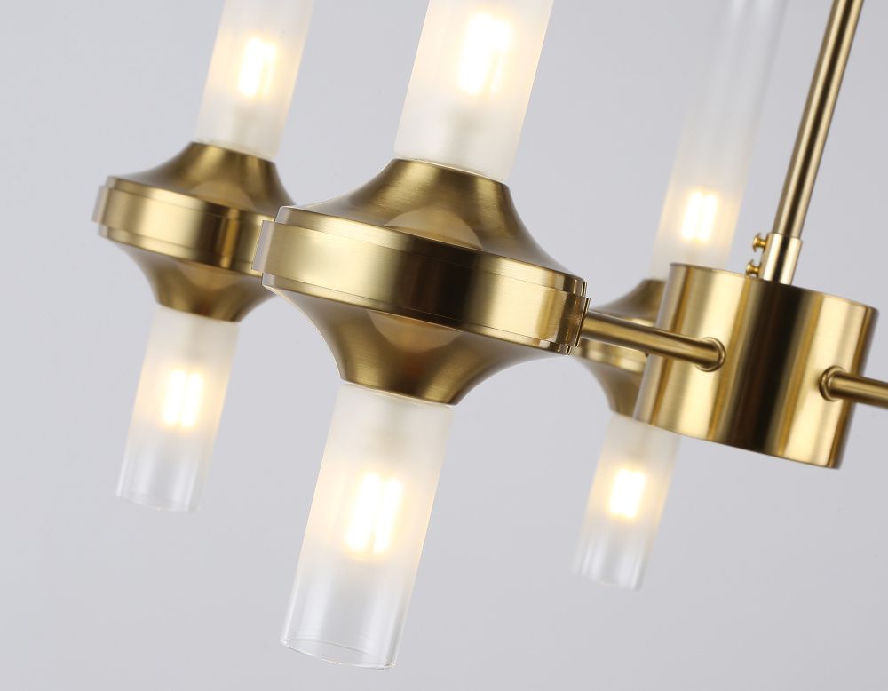 Люстра со стеклянными плафонами на штанге **69- см, 10*G9*30W, K, Ambrella Light High Light LH55358, латунь