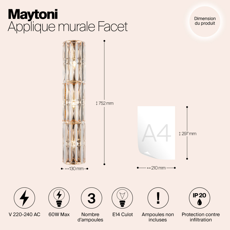 Светильник 75 см, Maytoni Facet MOD094WL-03G, золото