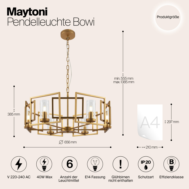 Подвесная люстра Maytoni Bowi H009PL-06G, золото, диаметр 65.6 см