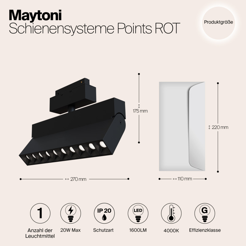Светодиодный светильник 27 см, 20W, 4000K, Maytoni Track lamps S35  TR015-2-20W4K-B, 20W LED, 4000K, черный трековый