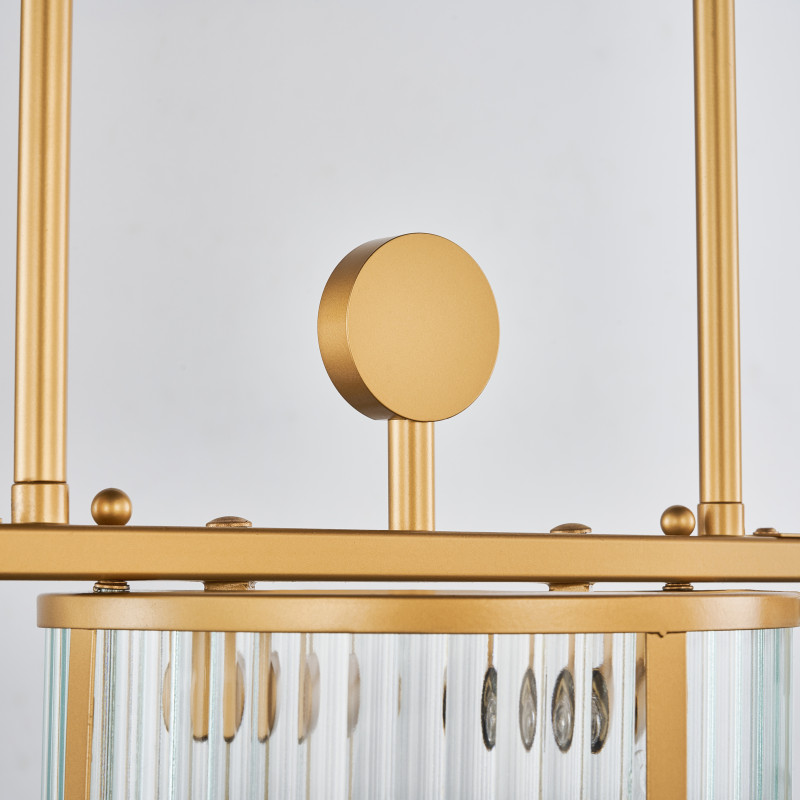 Подвесная люстра Favourite Radiales 3099-6P, L910*W200*H365/985, золота, плафоны из прозрачного рельефного стекла, круглый декоративный элемент цвета золота, лампу G9 можно менять