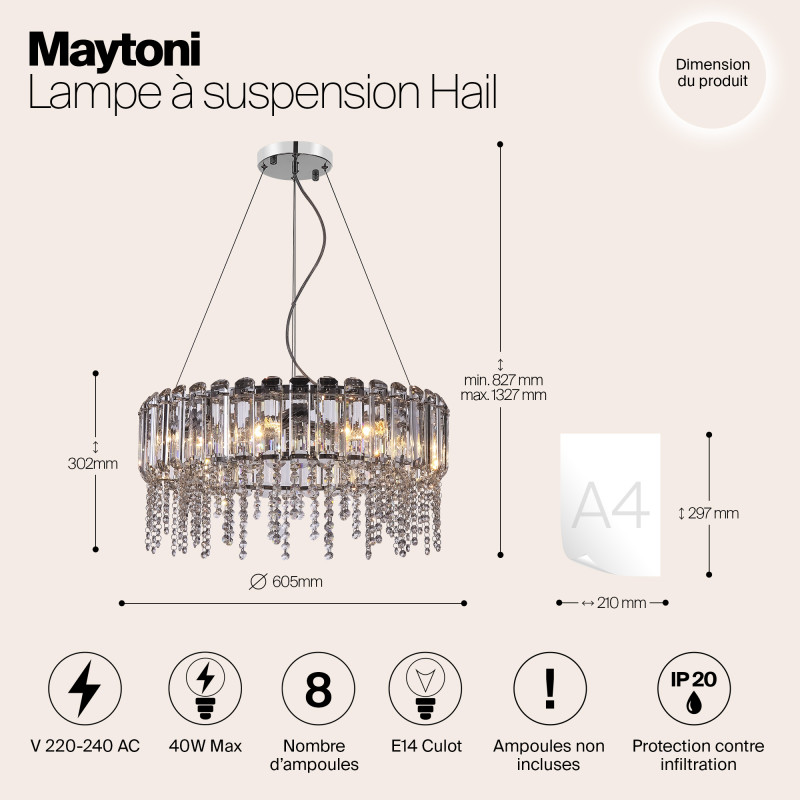 Подвесной светильник Maytoni Neoclassic Hail MOD097PL-08CH, диаметр 61 см, хром