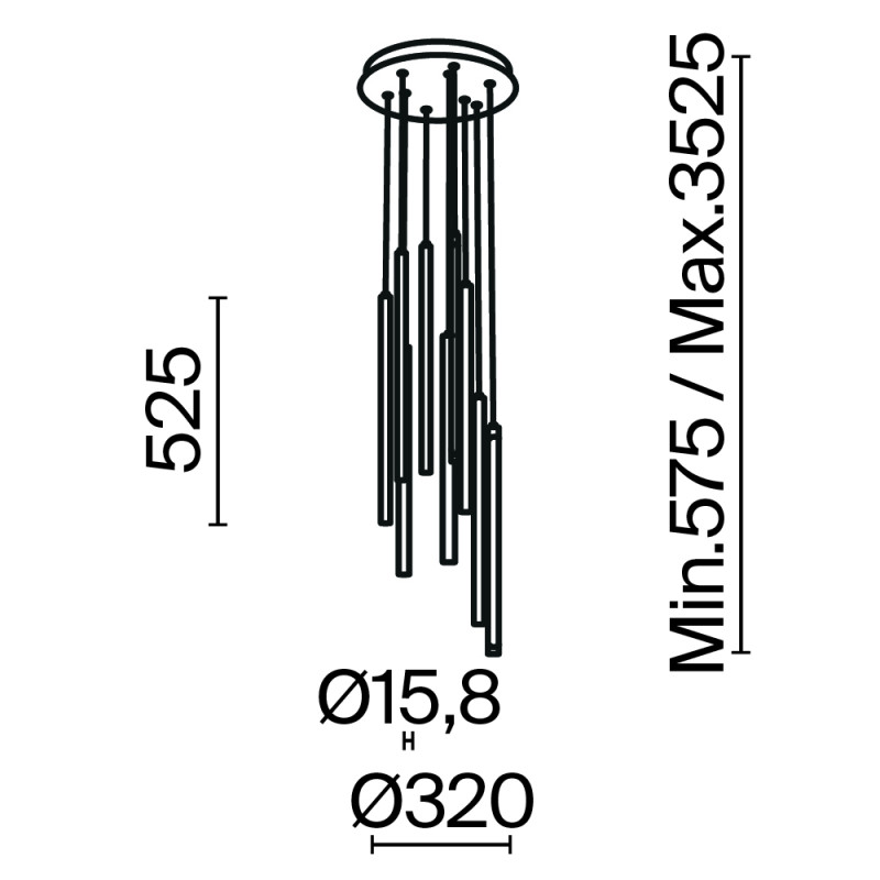 Каскадная люстра 35*35*352,5 см, LED, 46W, 3000К, Maytoni Light stick MOD236PL-L54BS3K латунный