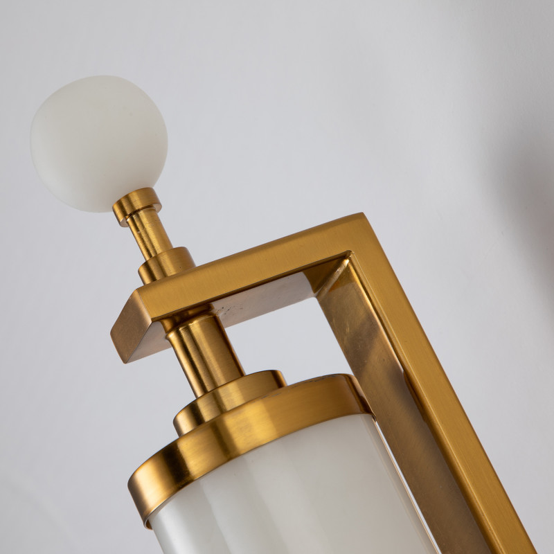 Бра Favourite Plunger 3011-2W, D105*W100*H500, латуни, плафон из искусственного белого мрамора, стеклянный декор по краям