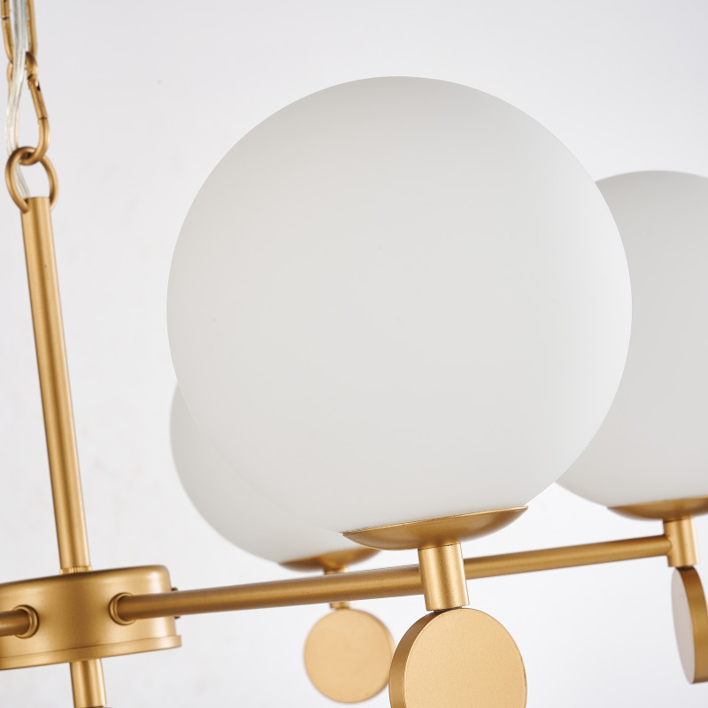 Подвесная люстра Favourite Absolute 2928-9P, D910*H365/1540, каркас золотого цвета, плафоны из стекла цвета опала, люстру можно монтировать плафонами вверх или вниз