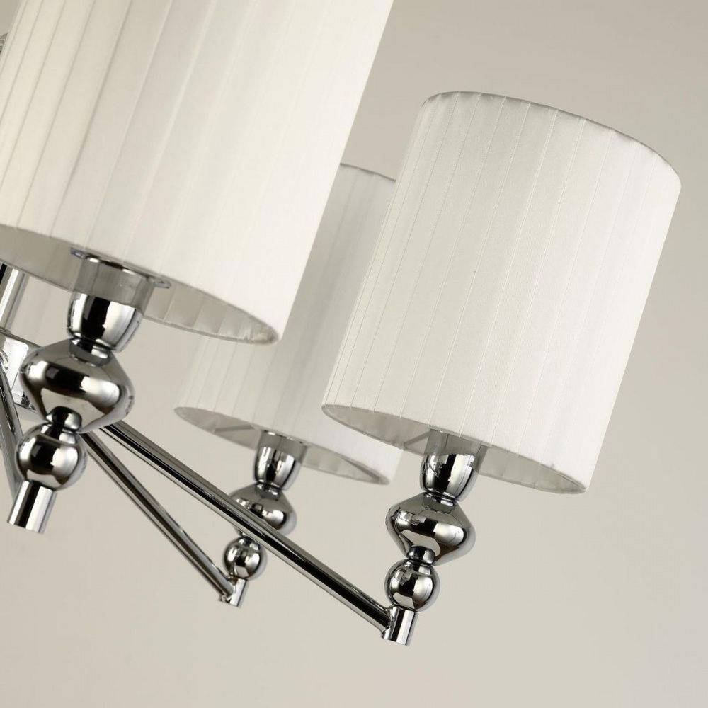 Подвесная люстра F-Promo Norte 2942-6P, D690*H450/1450, хром, плафоны из белой ткани, декоративный элемент из узорного стекла