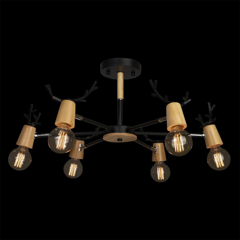 Люстра потолочная LOFT IT Sven 10024/6 Black, диаметр 72 см, черный-дерево