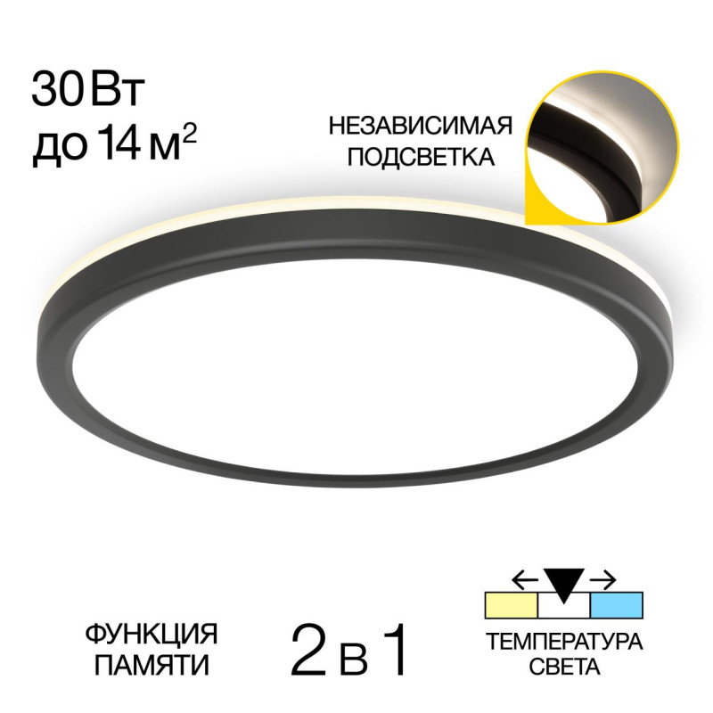 Светильник накладной 30*2,5 см, LED 30W*Мульти Citilux CL738241VL Бейсик Лайн Черный 