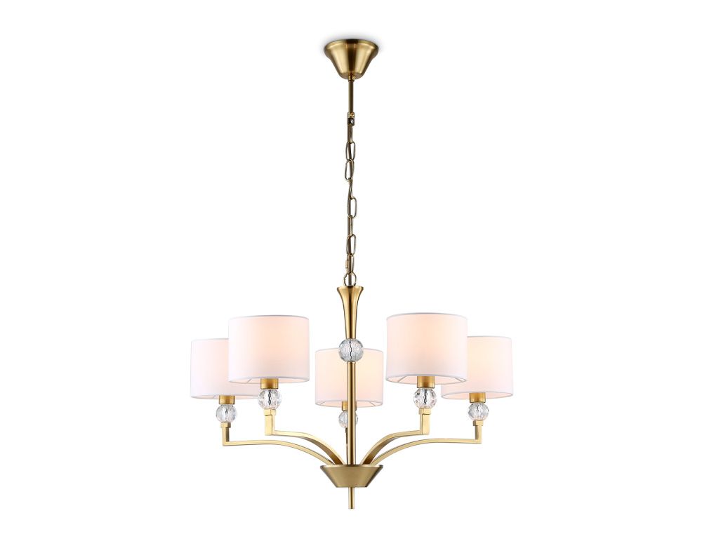 Подвесная люстра с абажурами и хрусталем **88- см, 5*E14*40W, K, Ambrella Light High Light LH71131, латунь