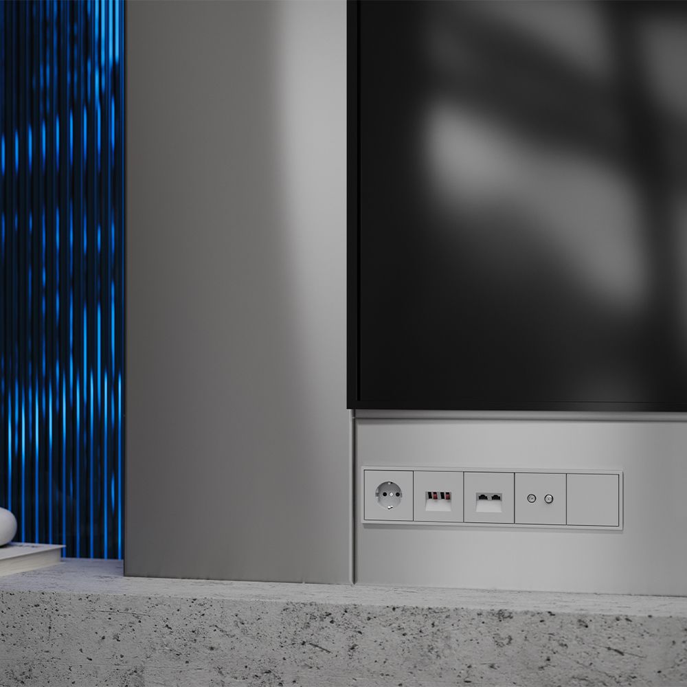 Накладка для розетки компьютерной двойной RJ45+RJ45 кат.6, S70, серый Voltum VLS001416