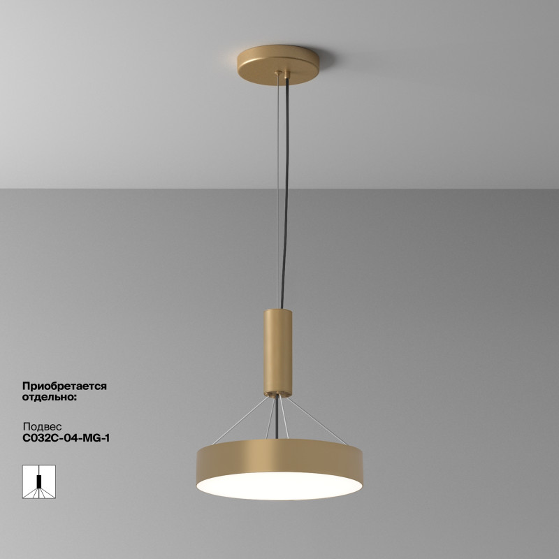 Накладной светильник 30*30*6 см, LED, 36W, 4000К, Maytoni Technical Zon C032CL-36W4K-RD-MG золото матовое