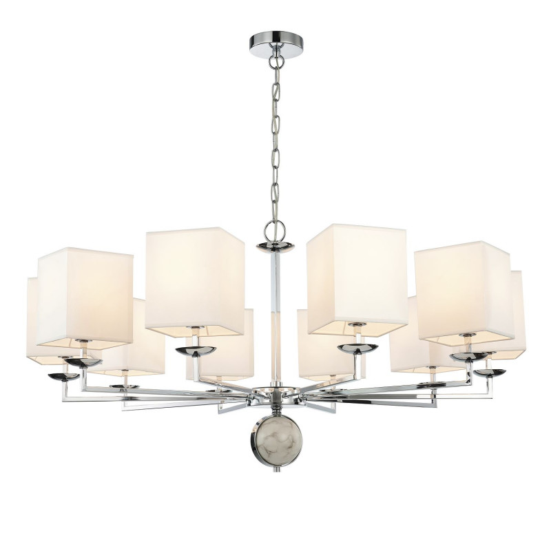 Подвесная люстра Favourite Diva 2821-10P, D1000*H490/1555(H580/1645), хром, плафоны из белой ткани, декор - имитация белого мрамора, каркас можно монтировать как вверх, так и вниз плафонами.