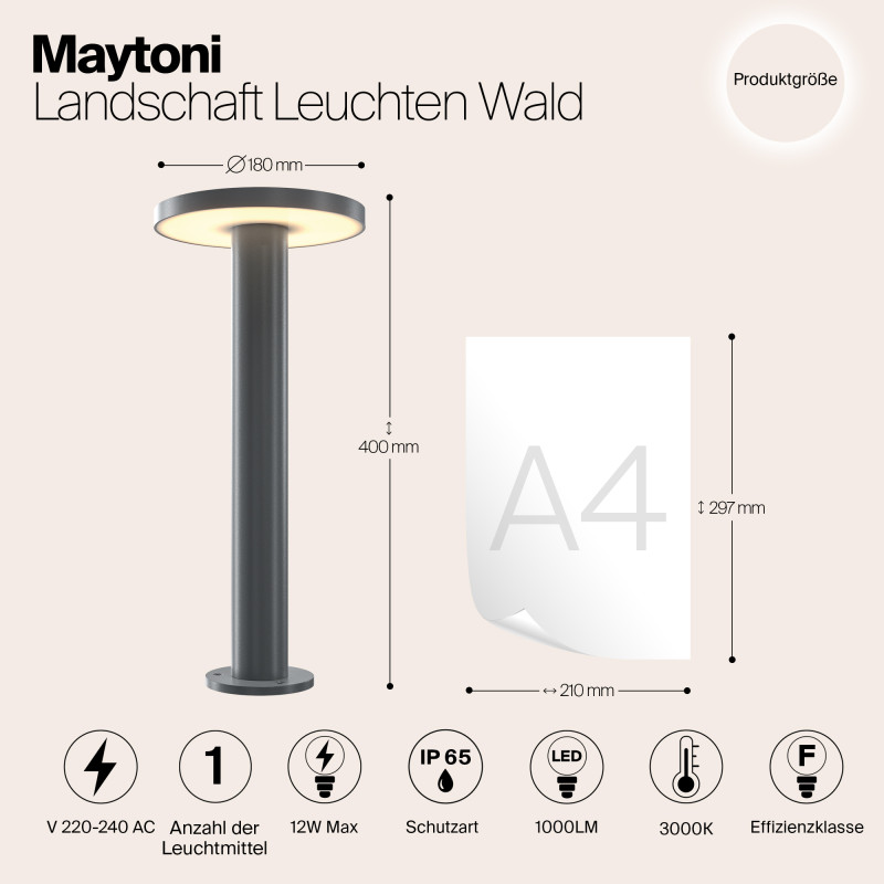 Светодиодный светильник 40 см, 12W, 3000K, Maytoni Wald O420FL-L12GF, графит