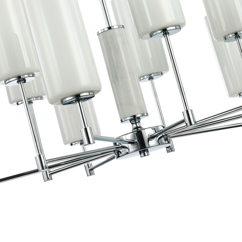 Подвесная люстра Favourite Palmarius 2814-10P, D840*H385/1610, хром, плафоны из белого матового стекла, декоративный элемент из белого мрамора