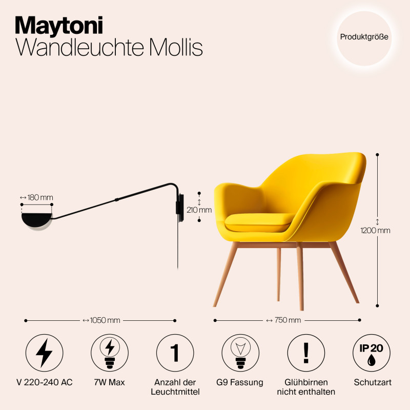 Светильник 36 см, Maytoni Mollis MOD126WL-01B1, черный