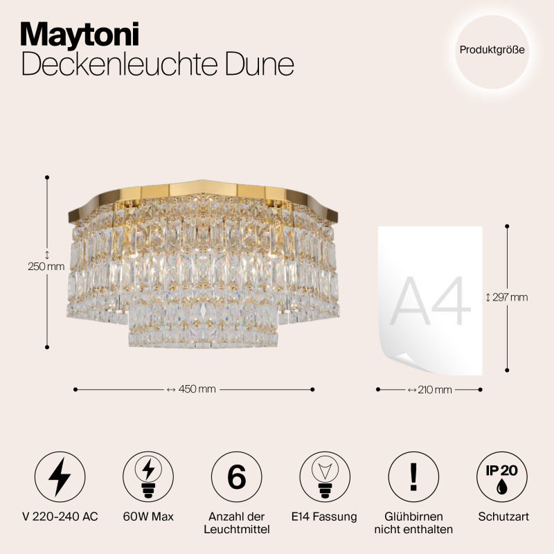 Светильник 45 см, Maytoni Dune DIA005CL-06G, золото
