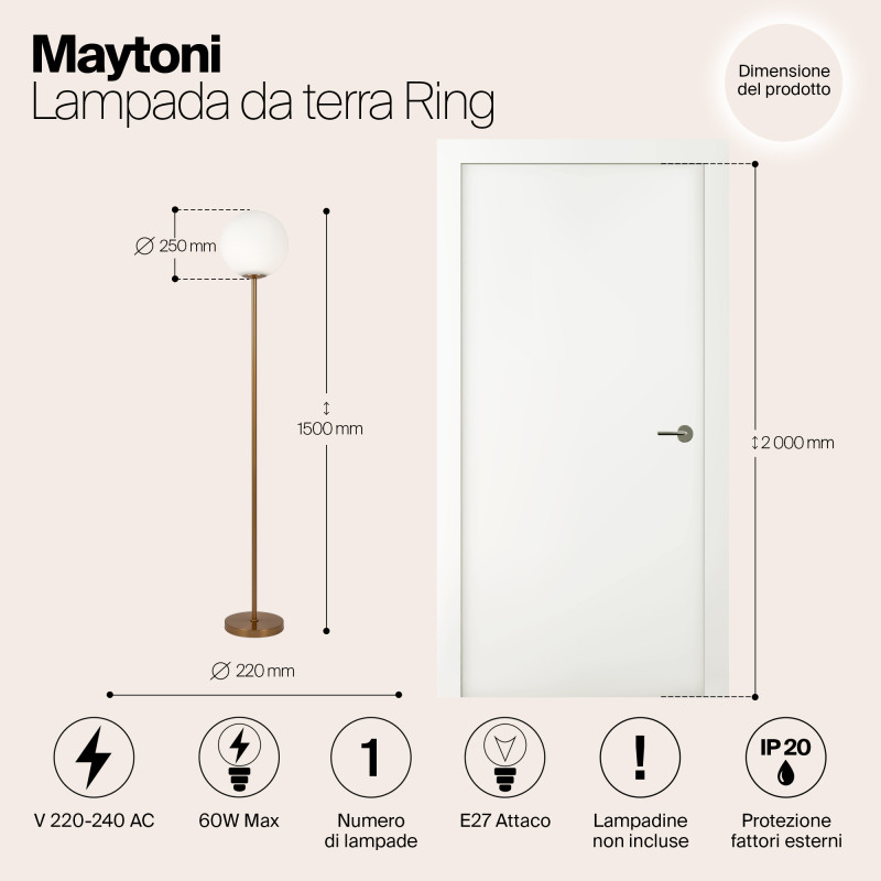 Торшер155 см, Maytoni Ring MOD013FL-01BS, латунь