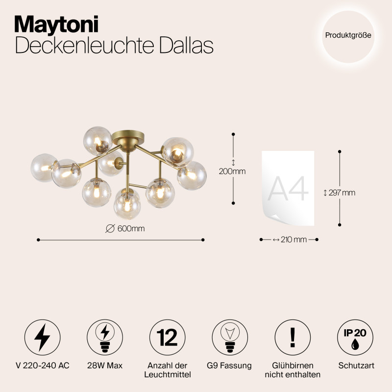 Потолочная люстра Maytoni Dallas MOD545PL-12G, диаметр 60 см, золото