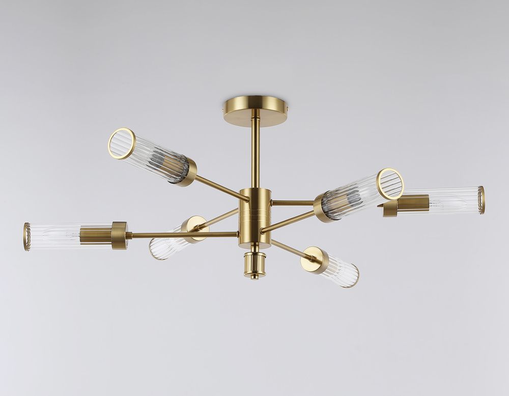 Люстра со стеклянными плафонами на штанге **33- см, 6*E14*40W, K, Ambrella Light High Light LH55161, латунь