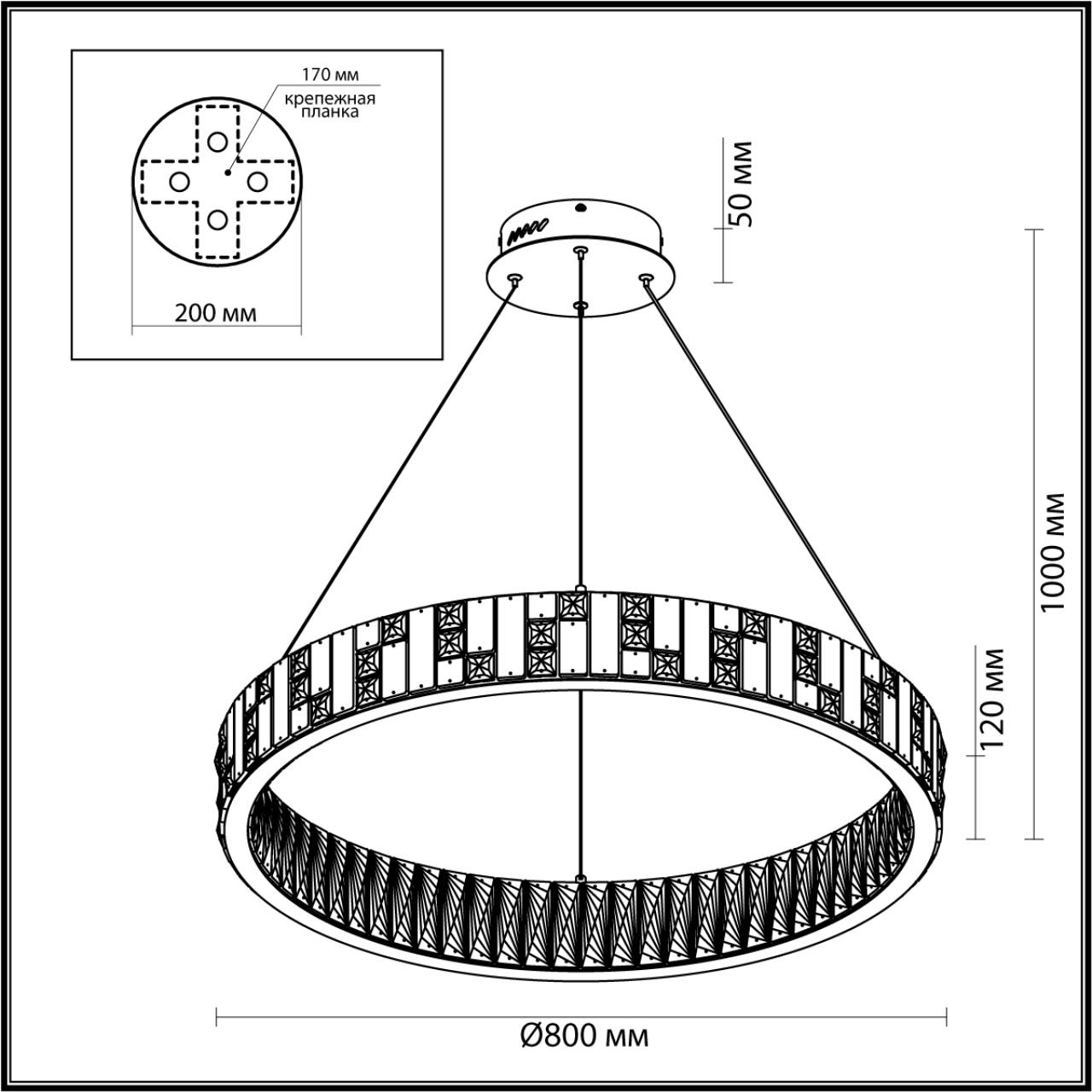 Люстра 60*60*100 см, LED 1*100W, 3700 К, Odeon Light Crossa 5072/100L, золото/прозрачный/белый