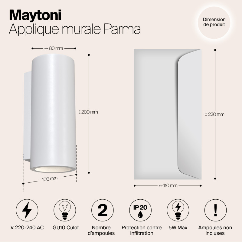 Светильник настенный Maytoni Parma C191-WL-02-W, LED 5W, белый