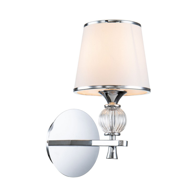 Бра Favourite Aureola 2873-1W, D240*W160*H345, хром, плафон из белой ткани с серебристыми лентами, декоративный элемент из прозрачного стекла