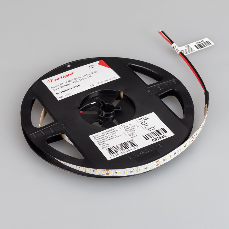 Лента RT-A140-10mm 24V Day4000 SUN (20 W/m, IP20, 2835, 5m), Arlight 037832. Цена указана за 5 метров. Продается кратно 5 метрам.