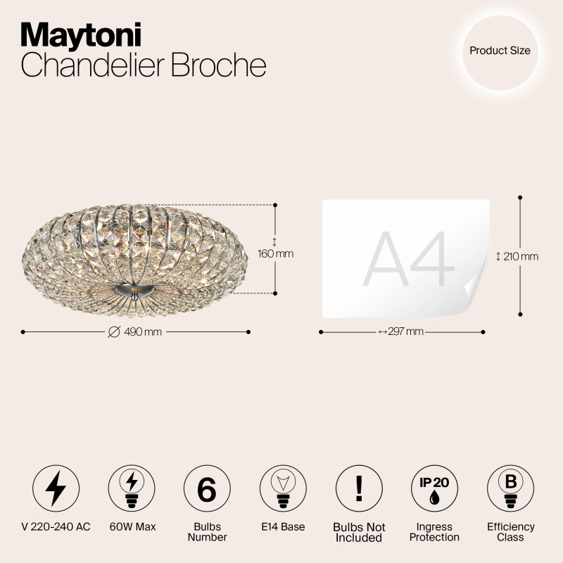 Потолочная люстра диаметр 49 см Maytoni Broche DIA902-06-N  никель