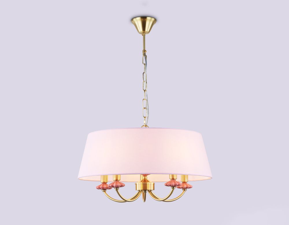Подвесная люстра с абажуром и декором из керамики **73- см, 5*E14*40W, K, Ambrella Light High Light LH75021, золото