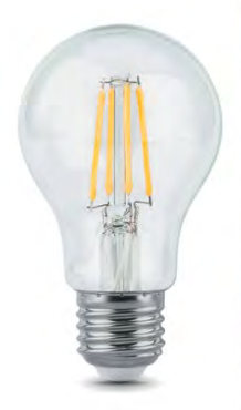 Лампа светодиодная Е27, 6W=60W, Gauss LED Filament A60 2700К теплый свет 102802106