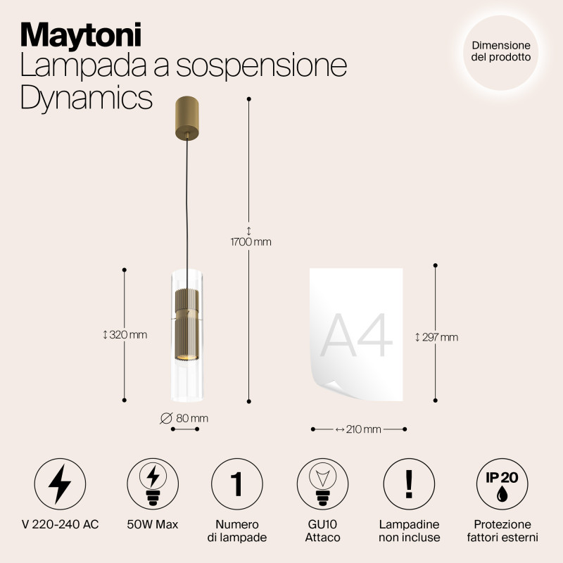 Светильник 8 см, Maytoni Dynamics MOD326PL-01MG, матовое золото