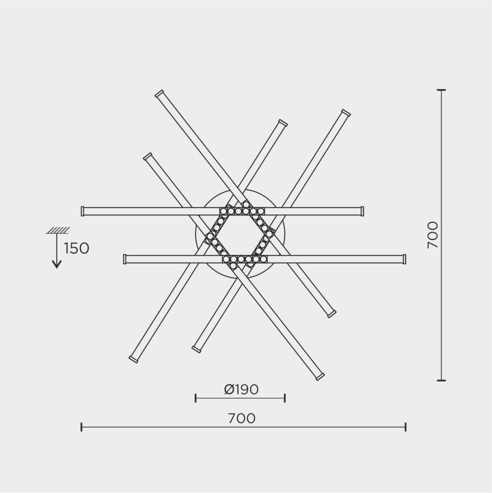 Светильник 70*70*15 см, LED*80W, 3000-6000K, Modelux  MDL.9374.600CL BK, Чёрный, Хром