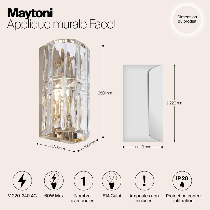 Светильник 25 см, Maytoni Facet MOD094WL-01G, золото