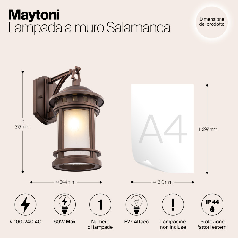 Уличный настенный светильник Maytoni Salamanca O031WL-01BR, коричневый