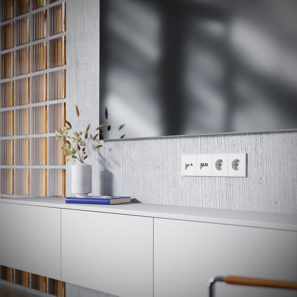 Розетка телевизионная встраиваемая TV+RJ45 кат. 6, белый матовый Voltum S70 VLS060702, Пластик Soft touch