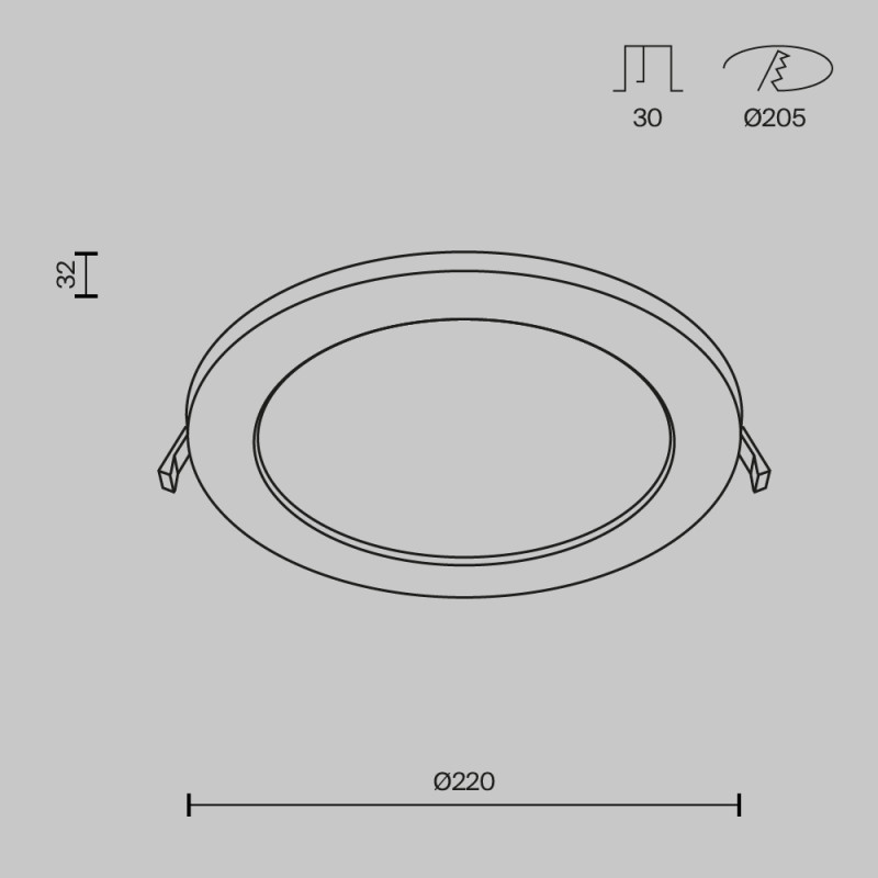 Светильник, 22 см, 18W, белый, Maytoni Stockton DL018-6-L18W, встраиваемый светодиодный