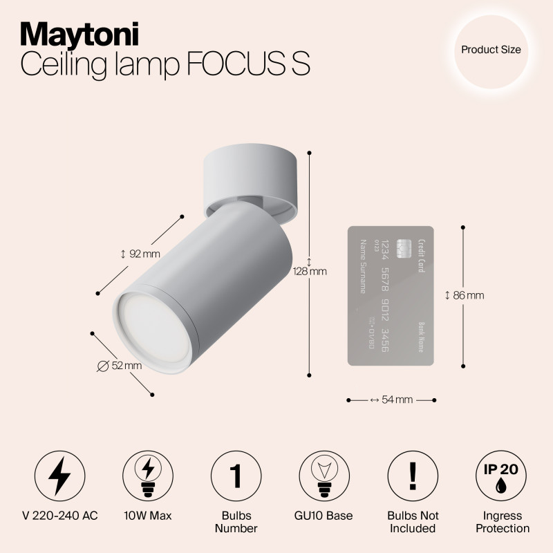 Светильник 5*5 см, GU10 W, Maytoni Technical Focus S C050CL-U-1W белый