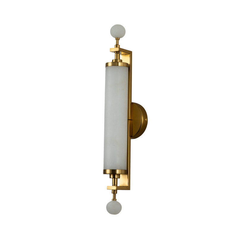 Бра Favourite Plunger 3011-2W, D105*W100*H500, латуни, плафон из искусственного белого мрамора, стеклянный декор по краям