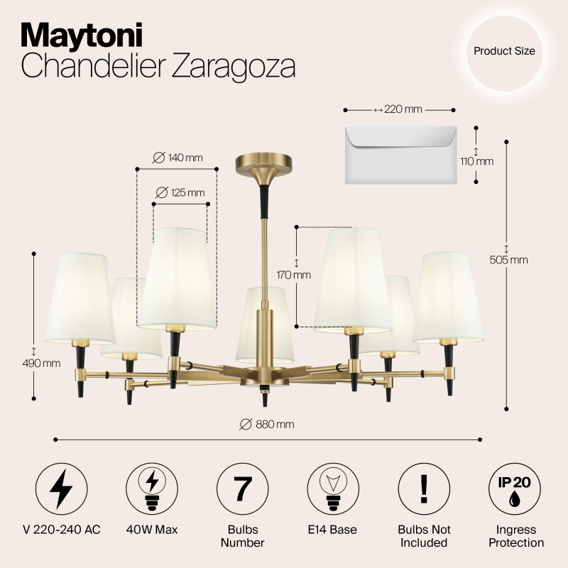 Подвесная люстра Maytoni Zaragoza H001CL-07BS, латунь, диаметр 88см