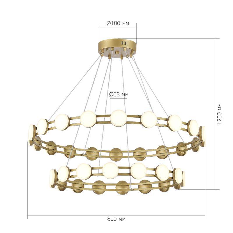 Каскадная люстра 80*120 см, 1*LED*70W, 4000K, ST-Luce Monro SL6610.203.36, золото матовое