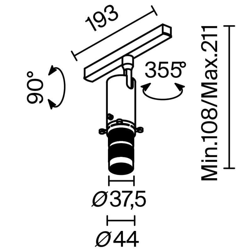 Светильник на шине 19,3*4,4*21,1 см, LED, 10W, 3000К, Maytoni Technical Gala TR108-2-10W3K-B черный