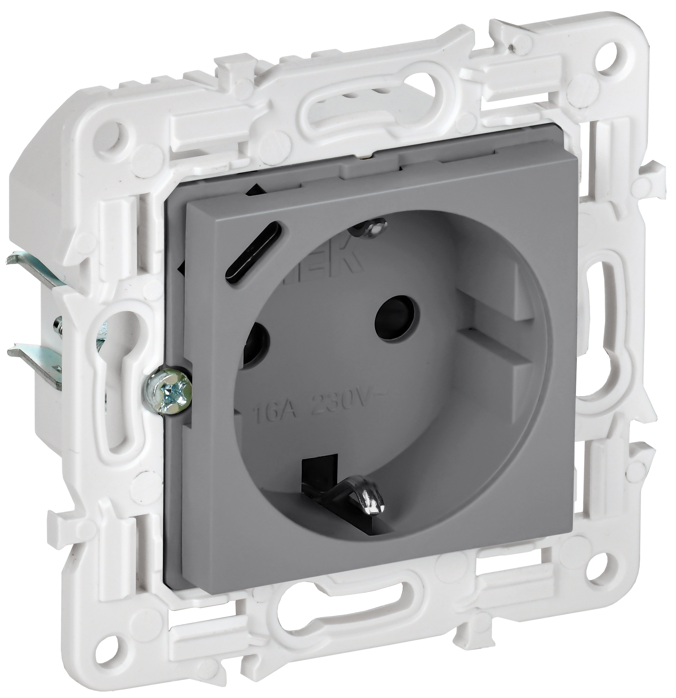 SKANDY Розетка с з/к/ш 16А с USB C 18Вт SK-R17Gr сер. IEK, SK-R14-16-U14-018-K03