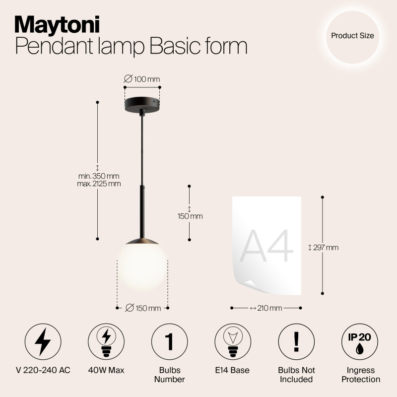 Светильник 15 см, Maytoni Basic form MOD321PL-01B, черный